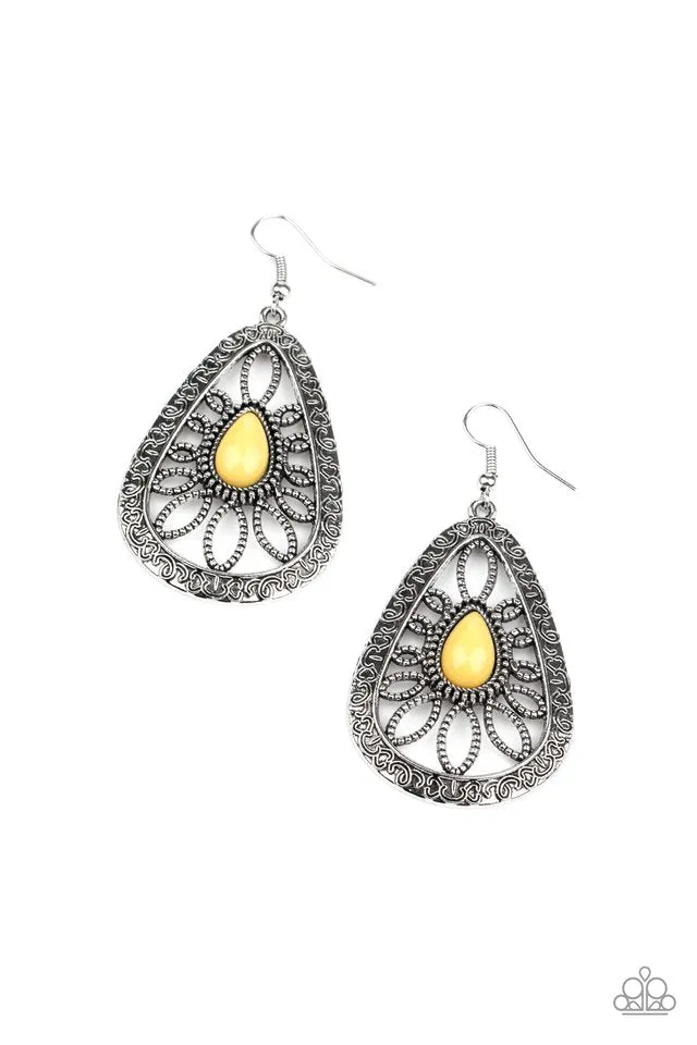 Paparazzi Earring ~ Floral Frill - Yellow