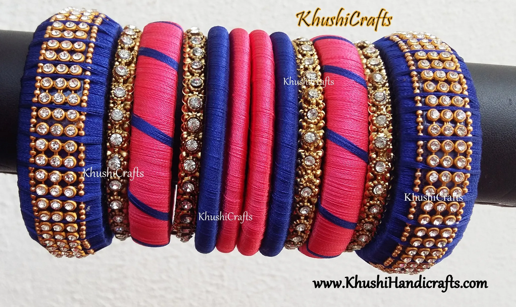 Peach and Blue Designer Silk Thread Bangles