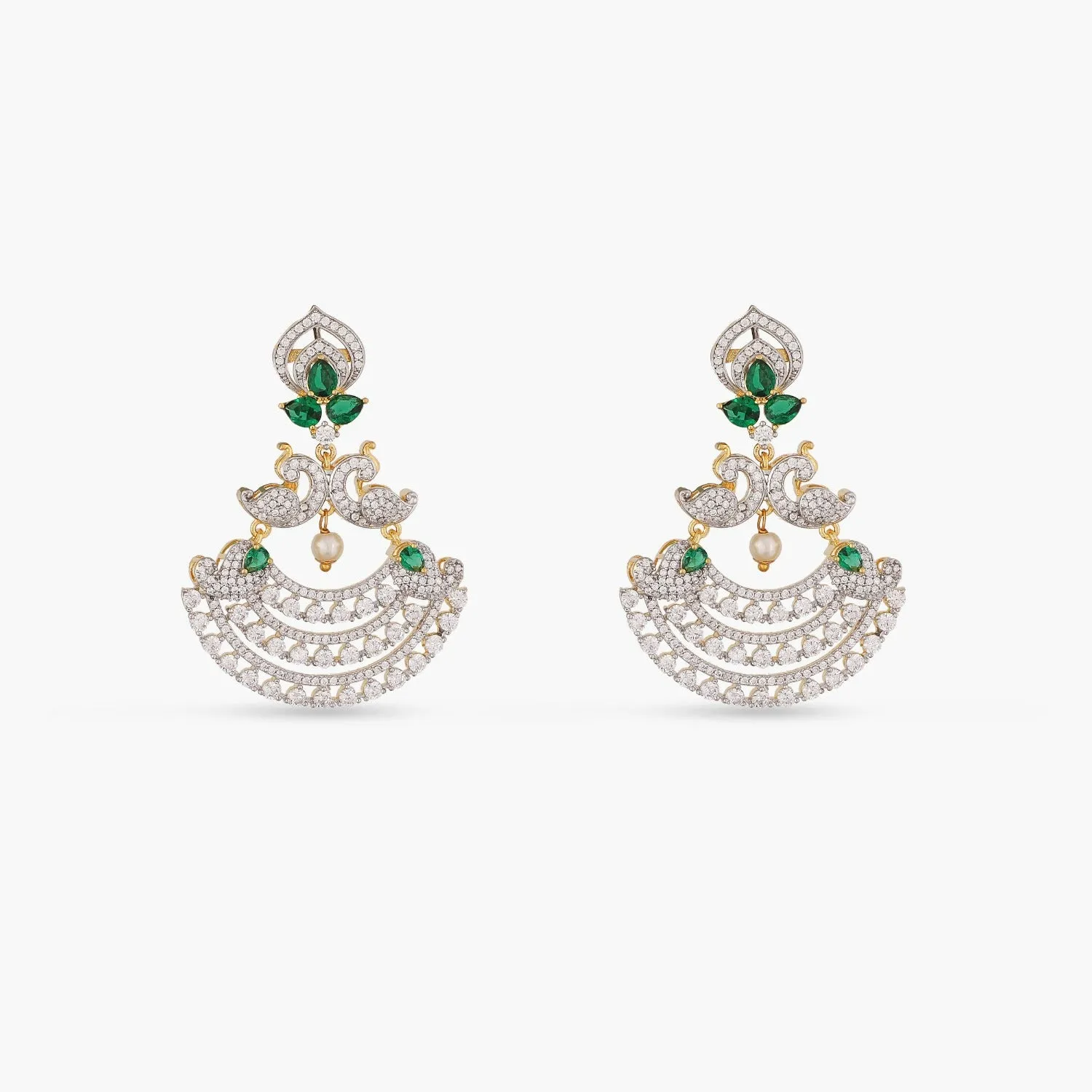 Peacock Delicate Nakshatra CZ Chandbali Earrings