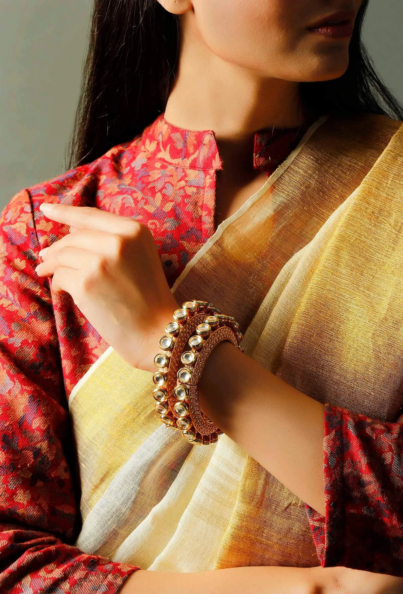 Pearl And Clear Stone Bangles Set Of 2