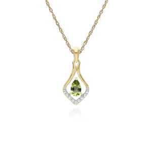 Peridot Halskette, 9 Karat Gelbgold Rund Peridot & Brillant Klassisch Blatt Anhänger an 45cm Kette