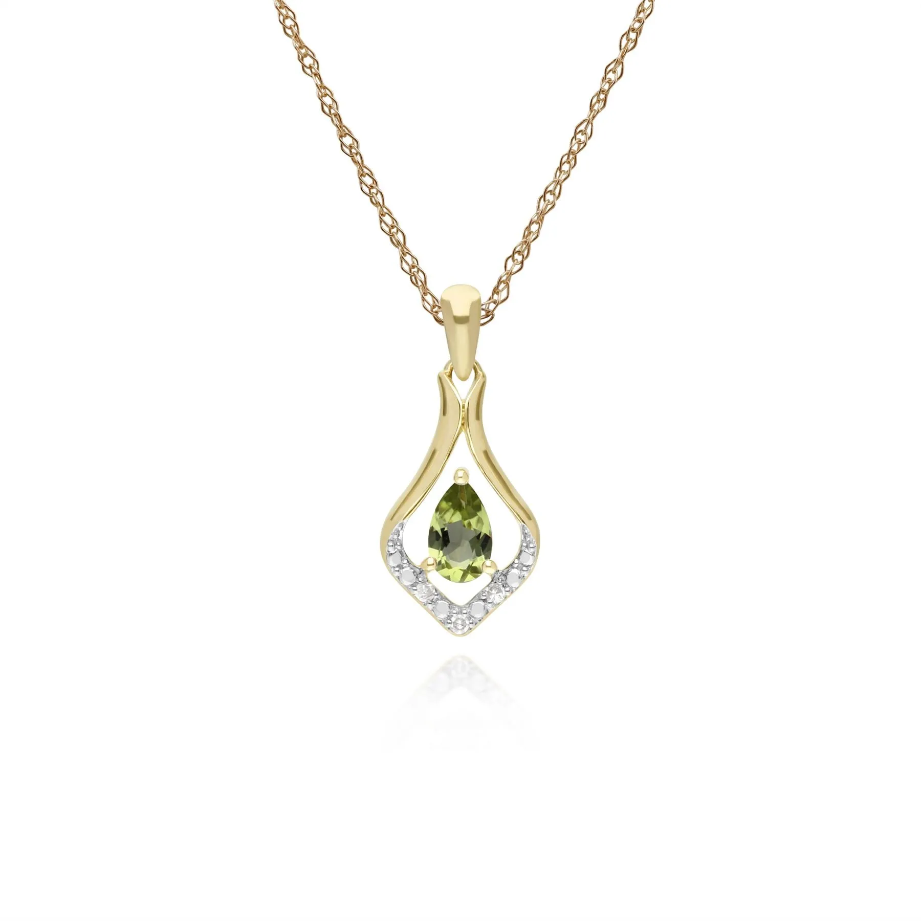 Peridot Halskette, 9 Karat Gelbgold Rund Peridot & Brillant Klassisch Blatt Anhänger an 45cm Kette