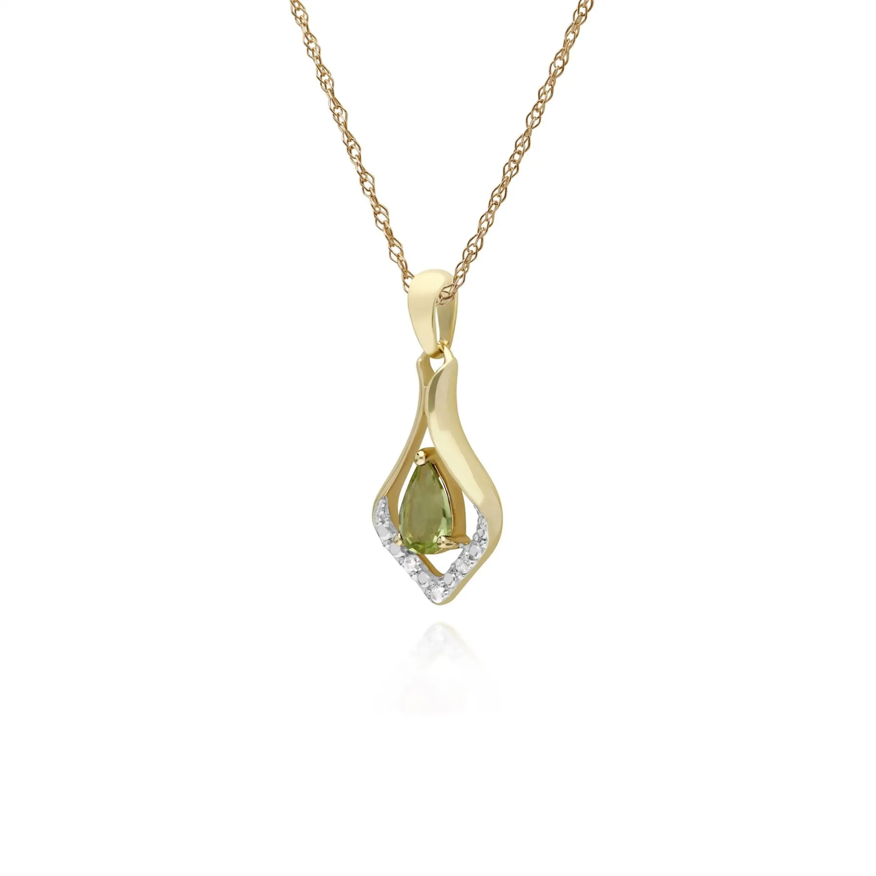 Peridot Halskette, 9 Karat Gelbgold Rund Peridot & Brillant Klassisch Blatt Anhänger an 45cm Kette