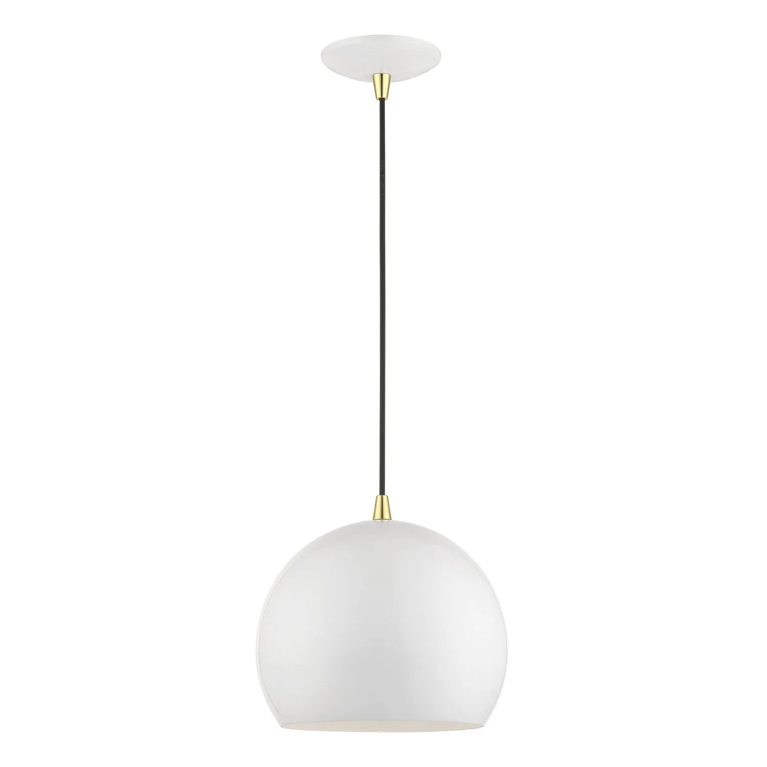 Piedmont 1-Light Pendant in Shiny White with Polished Brass