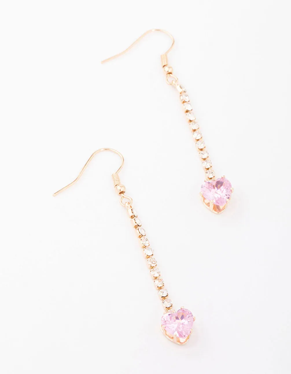 Pink Diamante Heart Cup Chain Drop Earrings