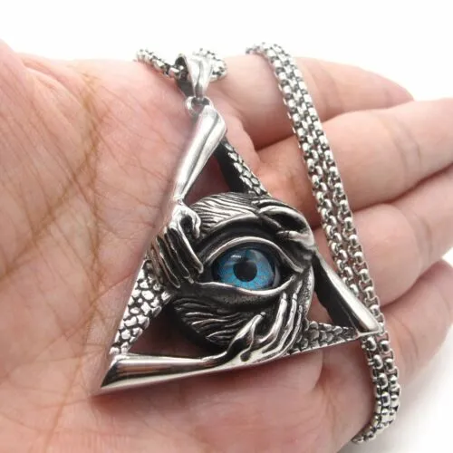 Premium Quality Blue Evil All-Seeing Eye Hip Hop Pendant Necklace for Men-Blue Lodge Necklaces & Pendants-Masonic Pendants-Freemason necklace