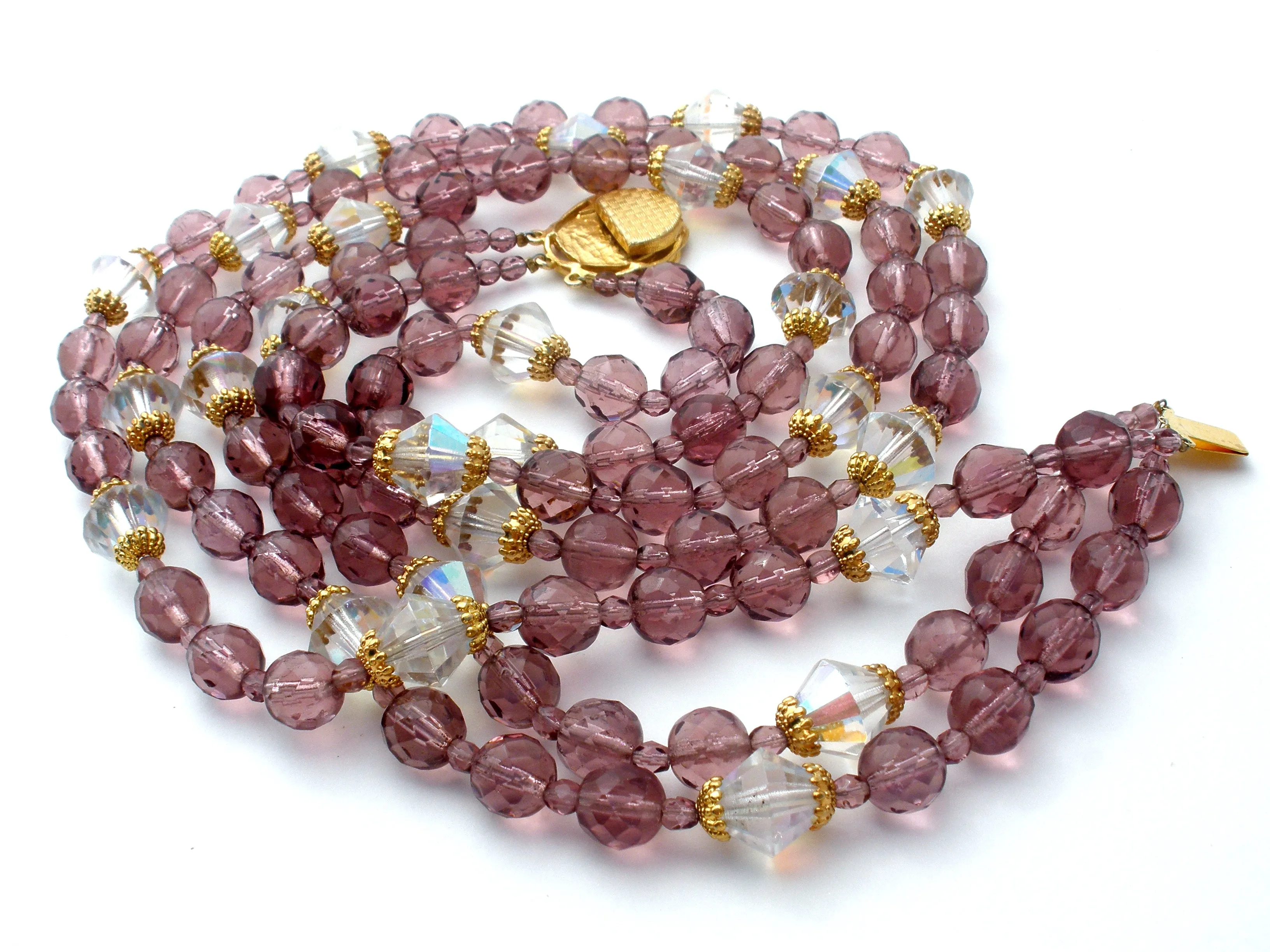 Purple Glass Bead Multi Strand Bead Necklace