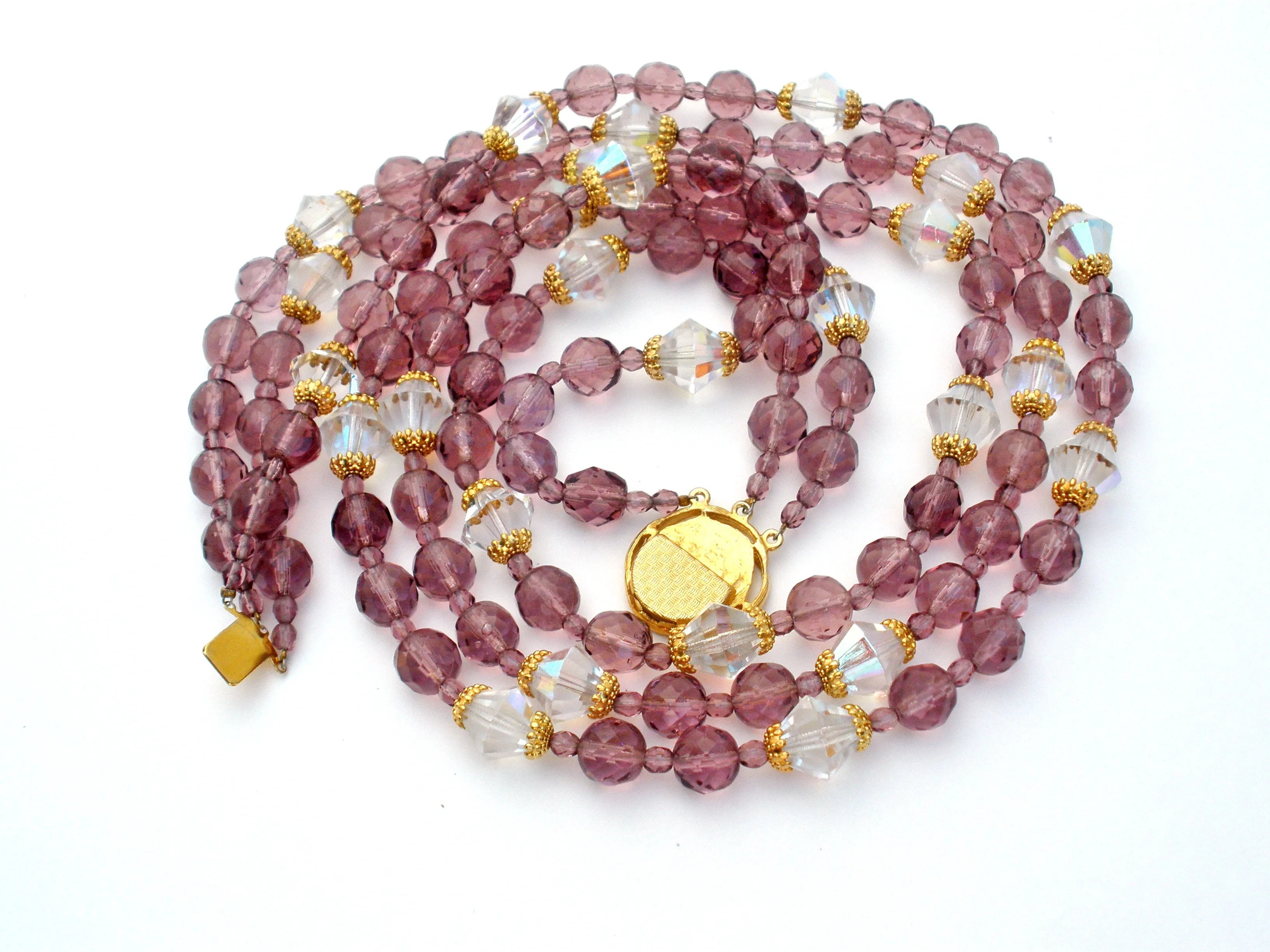 Purple Glass Bead Multi Strand Bead Necklace