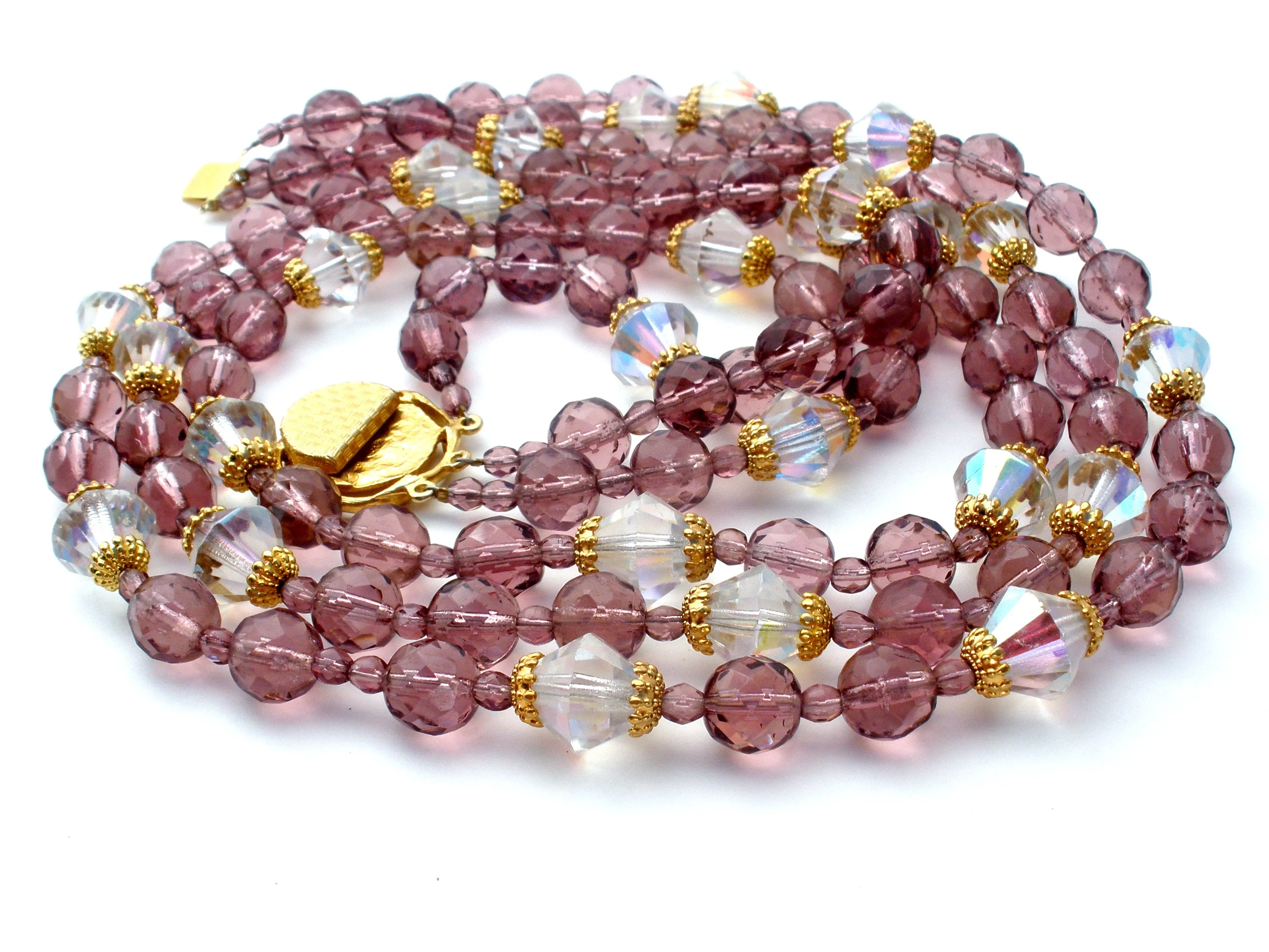 Purple Glass Bead Multi Strand Bead Necklace