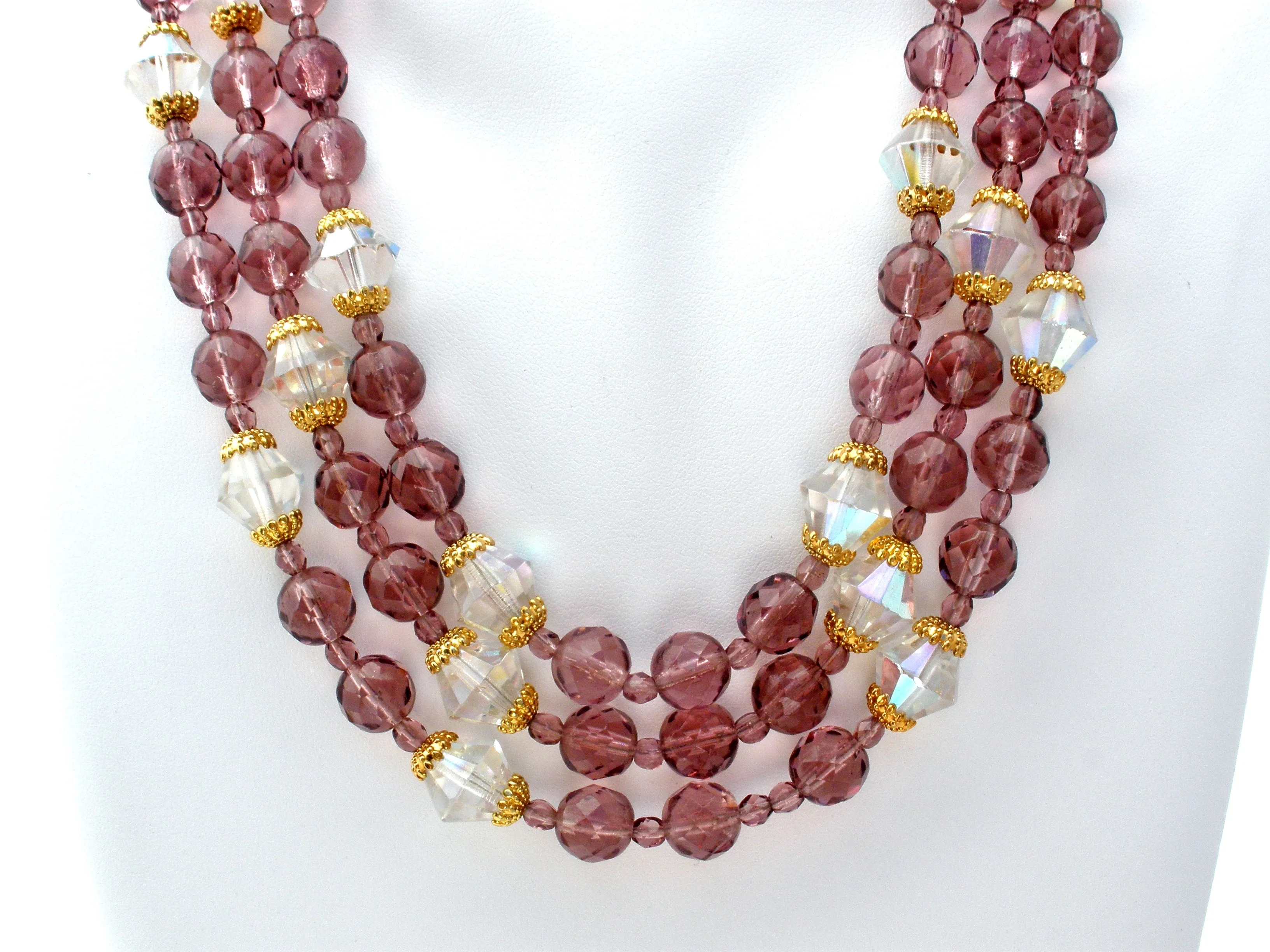 Purple Glass Bead Multi Strand Bead Necklace