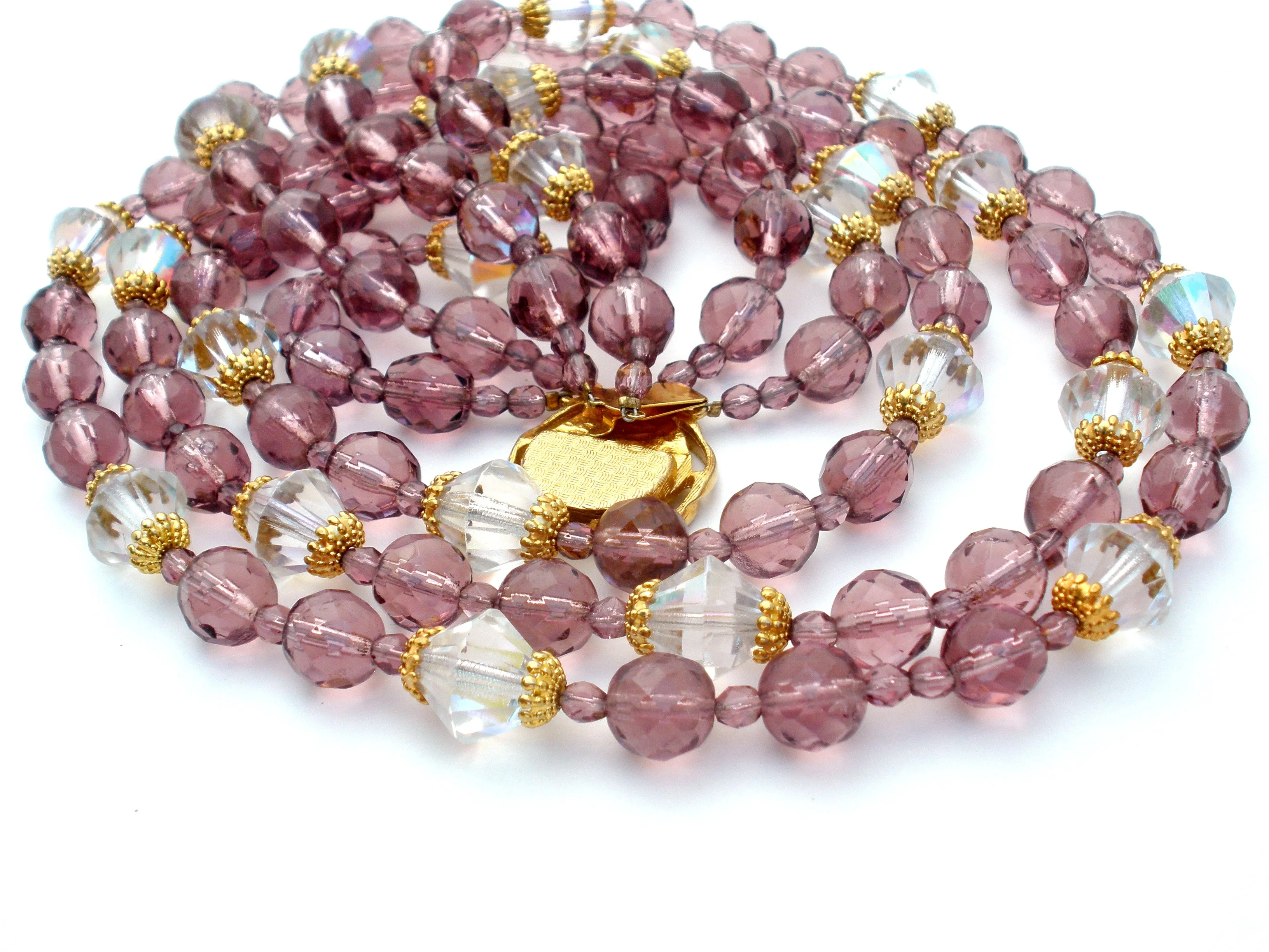 Purple Glass Bead Multi Strand Bead Necklace