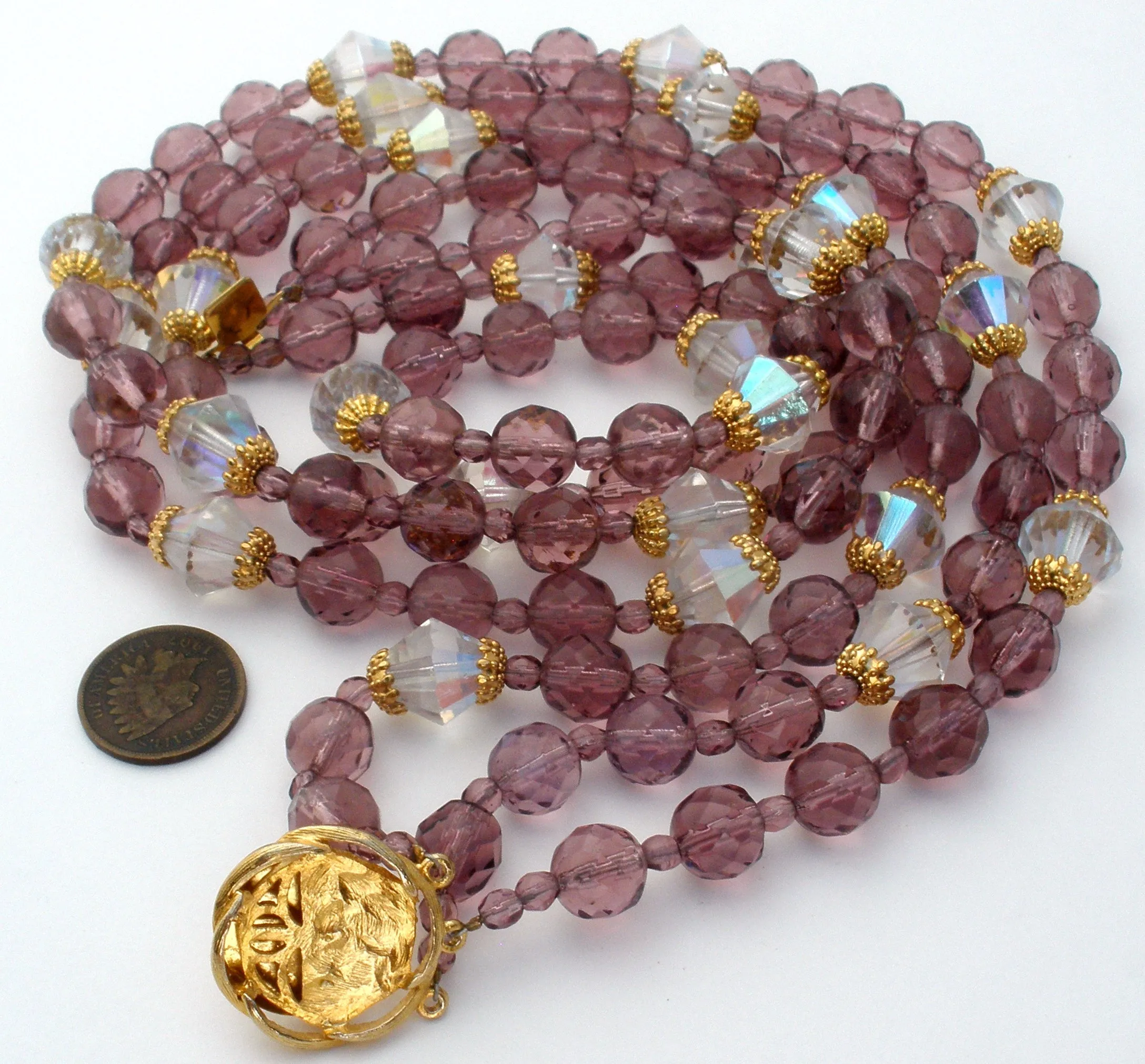 Purple Glass Bead Multi Strand Bead Necklace