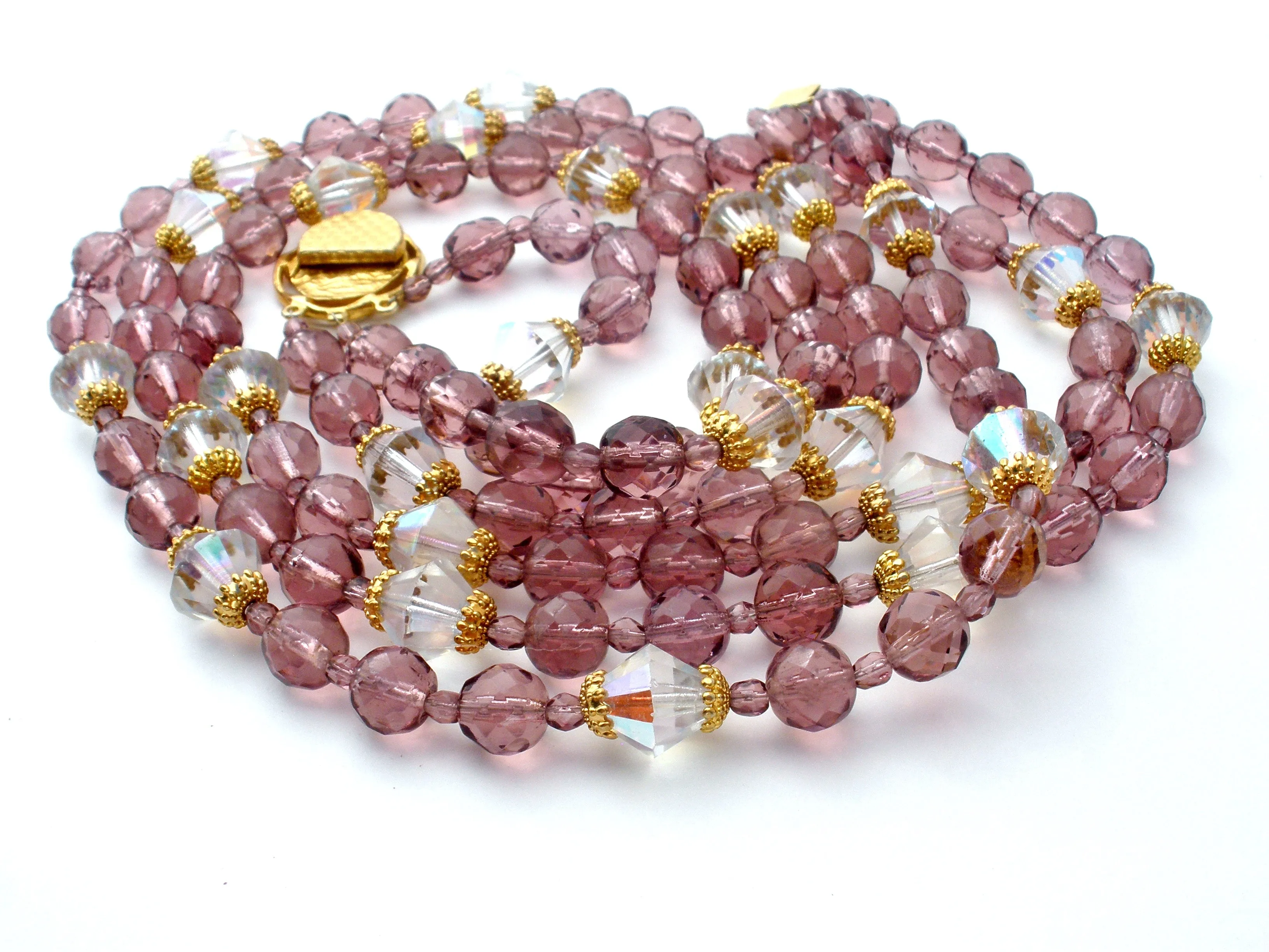 Purple Glass Bead Multi Strand Bead Necklace