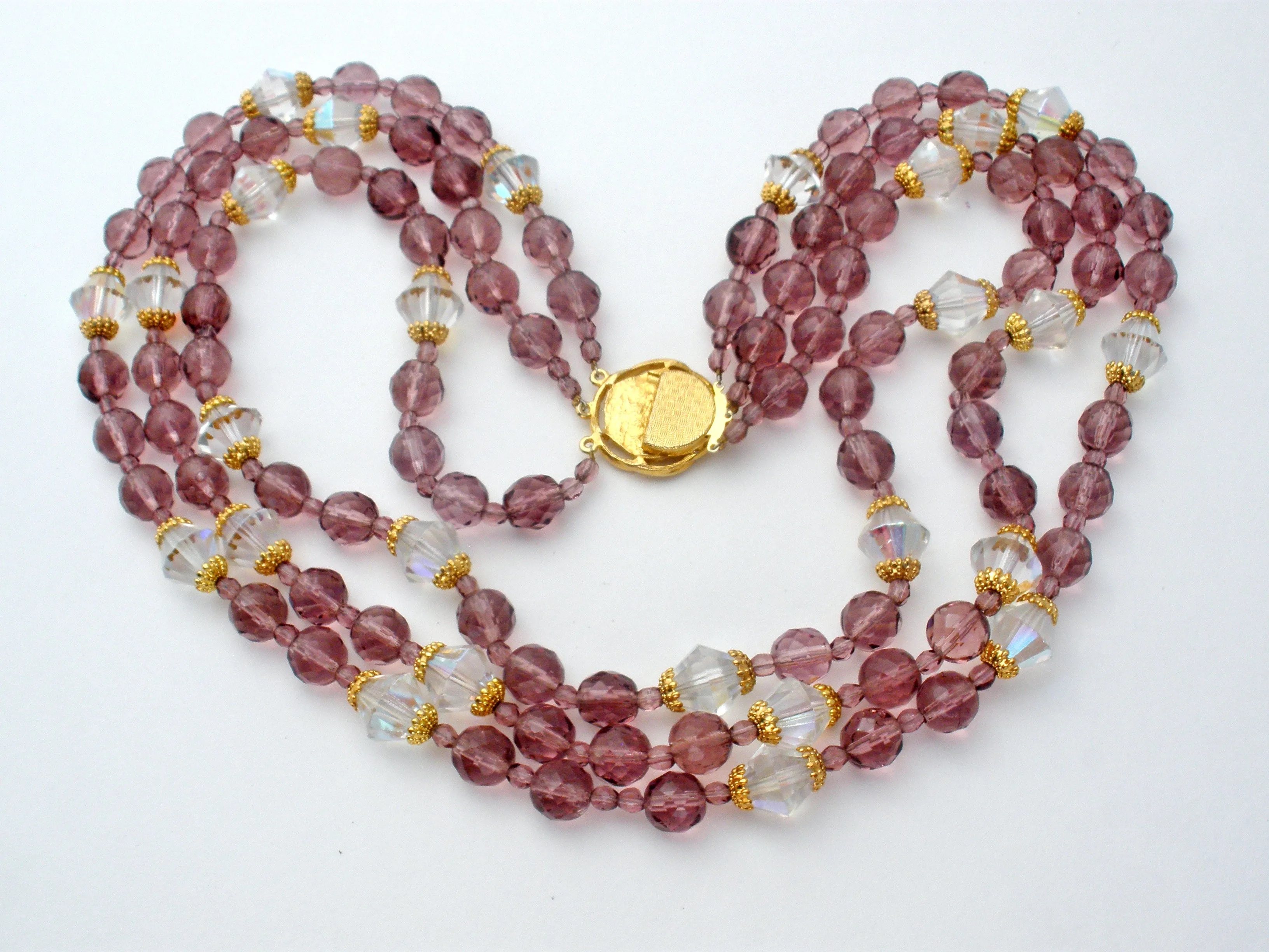 Purple Glass Bead Multi Strand Bead Necklace