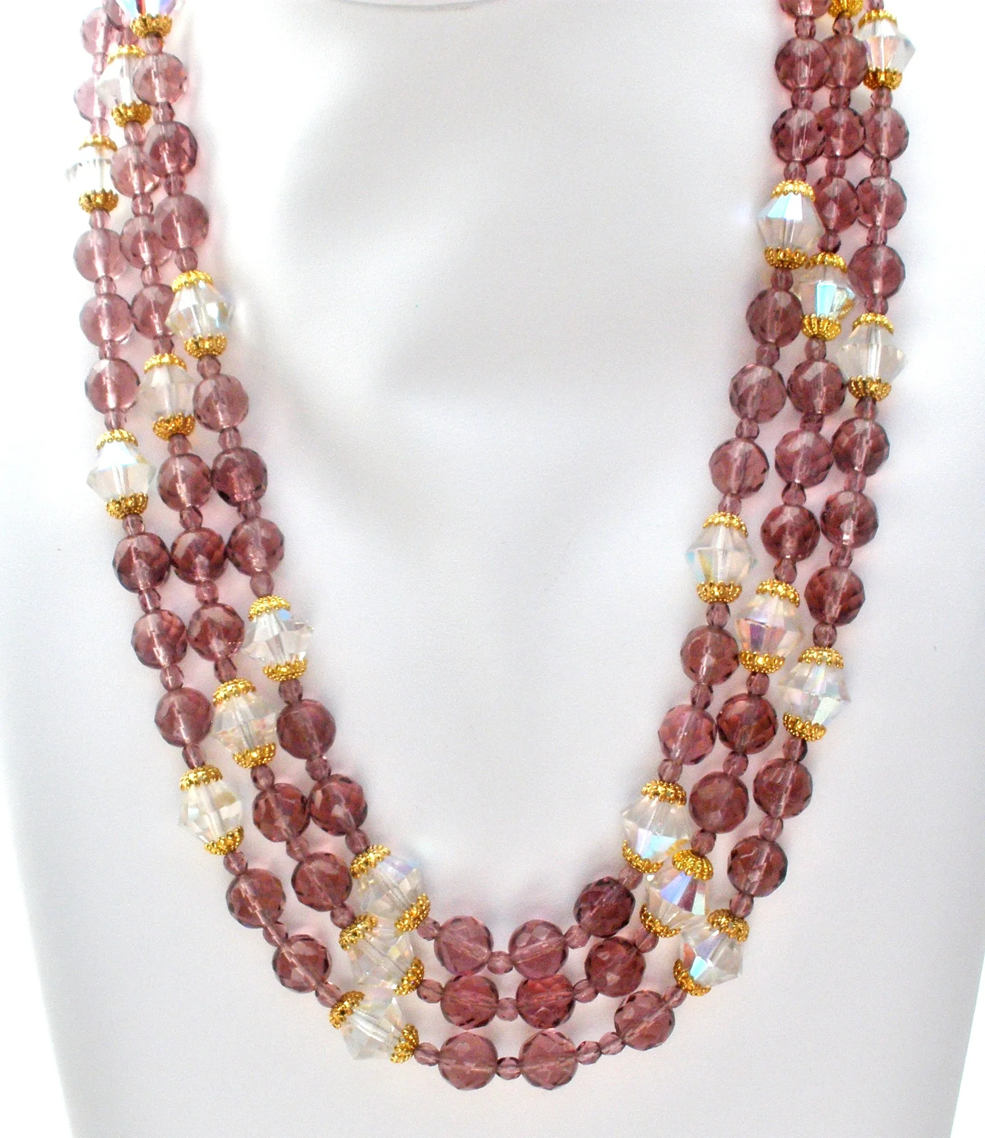 Purple Glass Bead Multi Strand Bead Necklace