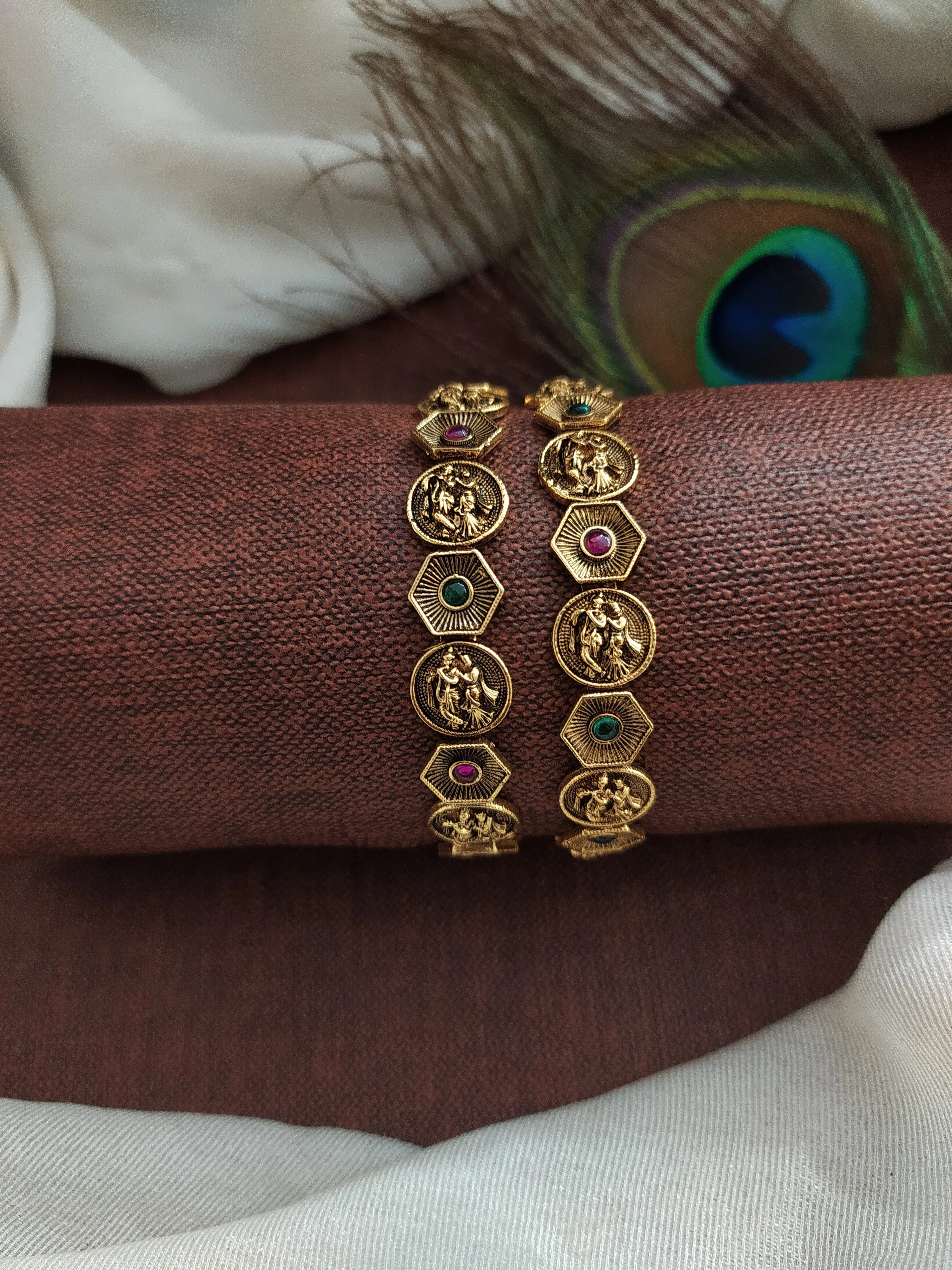 Radhe Krishna On Coin Divine Antique Bangles