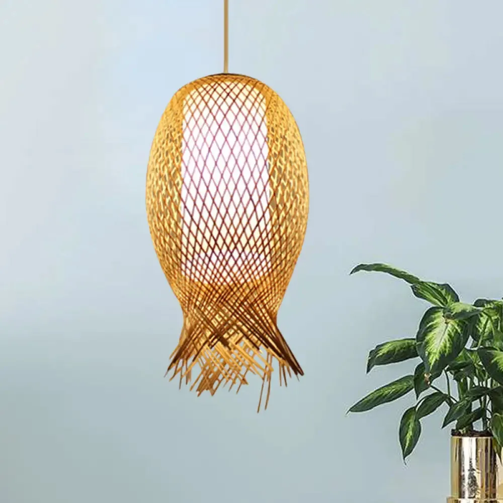 Retro Bamboo Suspension Pendant Light Kit - Barrel Design with White Shade