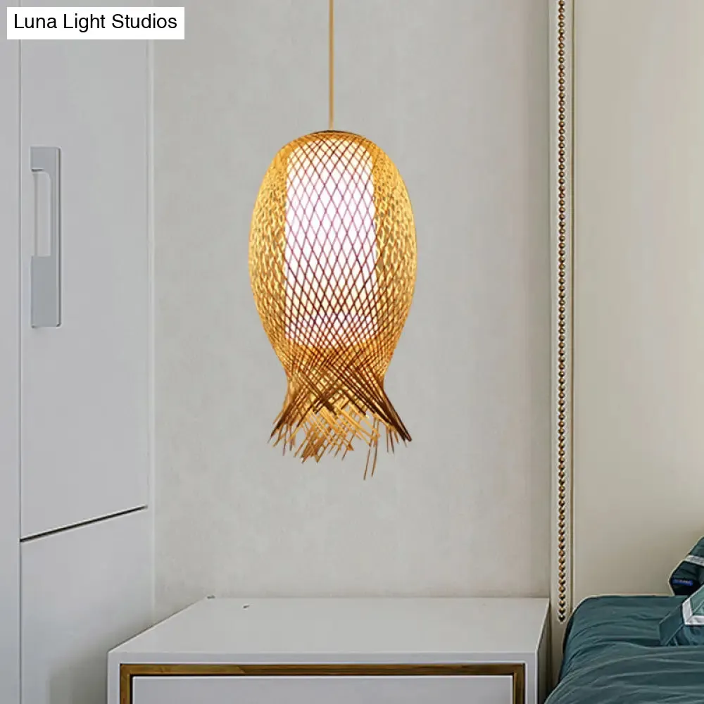 Retro Bamboo Suspension Pendant Light Kit - Barrel Design with White Shade