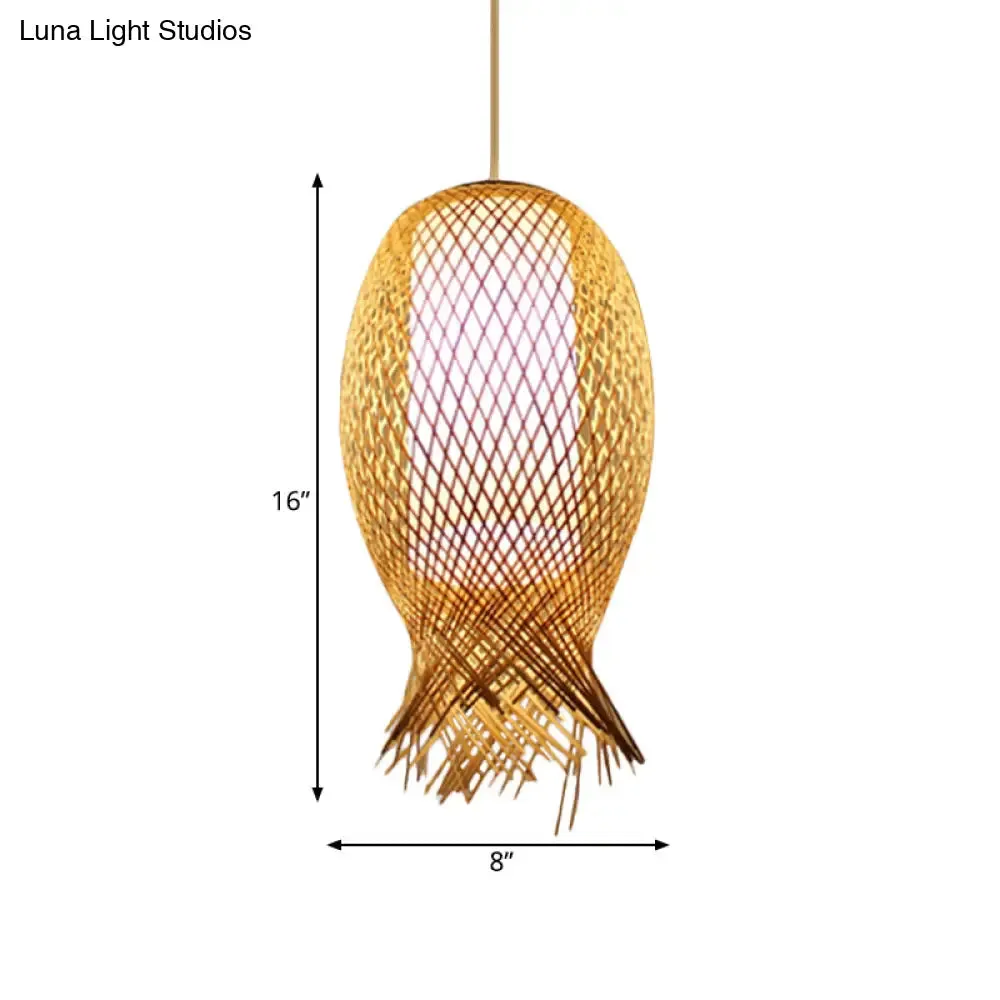 Retro Bamboo Suspension Pendant Light Kit - Barrel Design with White Shade