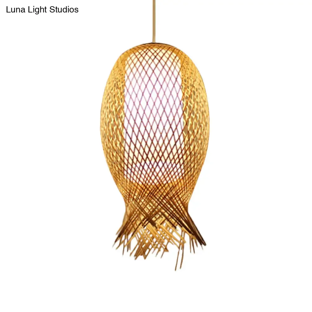 Retro Bamboo Suspension Pendant Light Kit - Barrel Design with White Shade