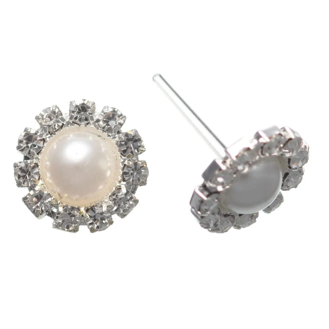 Rhinestone Wrapped Pearl Studs Hypoallergenic Earrings for Sensitive Ears Made with Plastic Posts