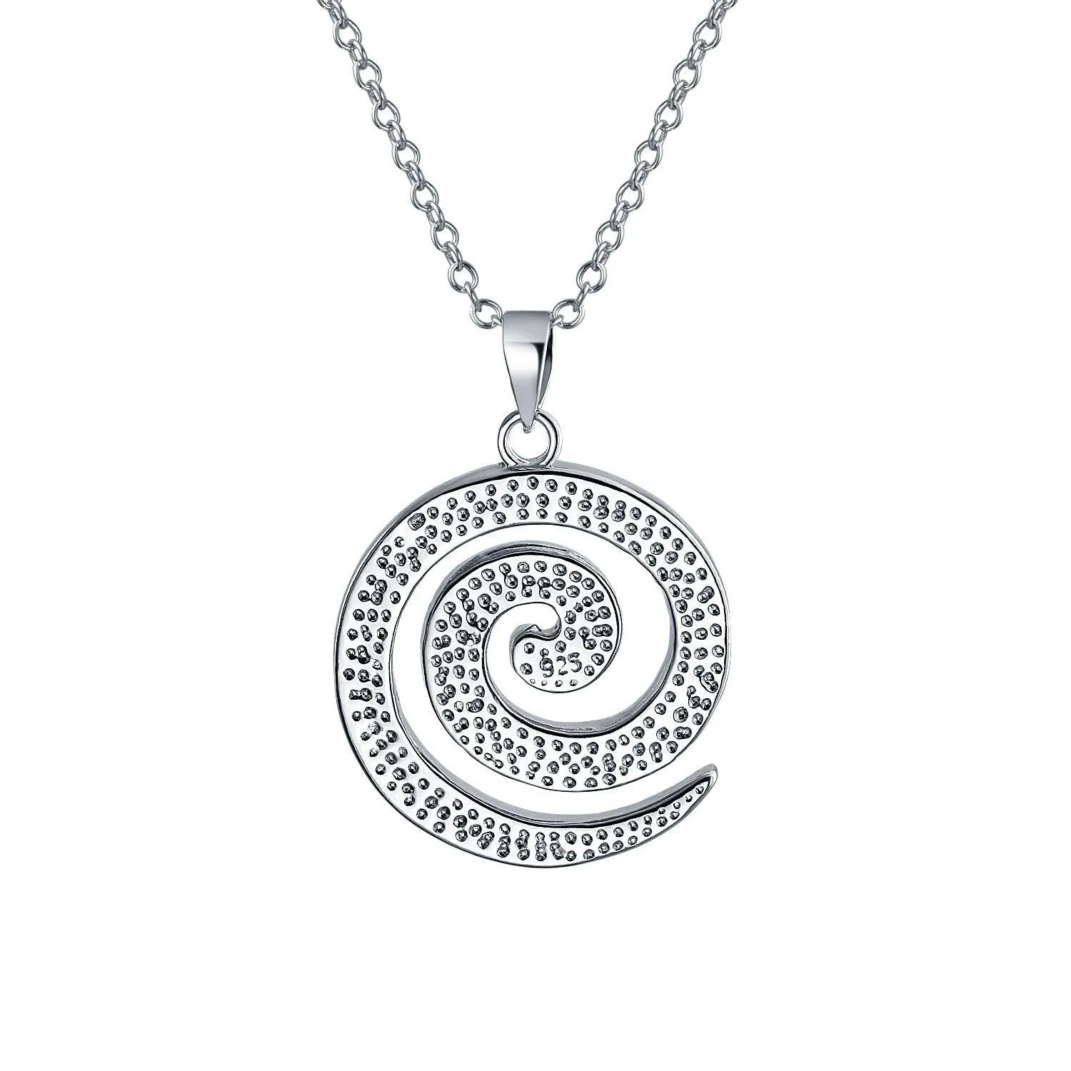 Round Blue Opal Spiral Maze Pendant Necklace in Sterling Silver