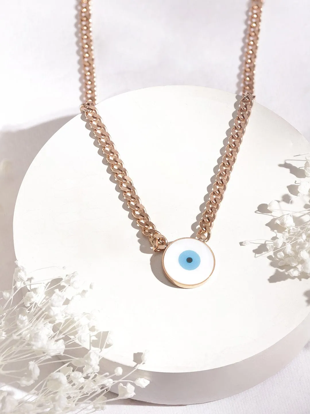 Rubans Voguish Rose Gold Plated Halo Round Evil Eye Necklace