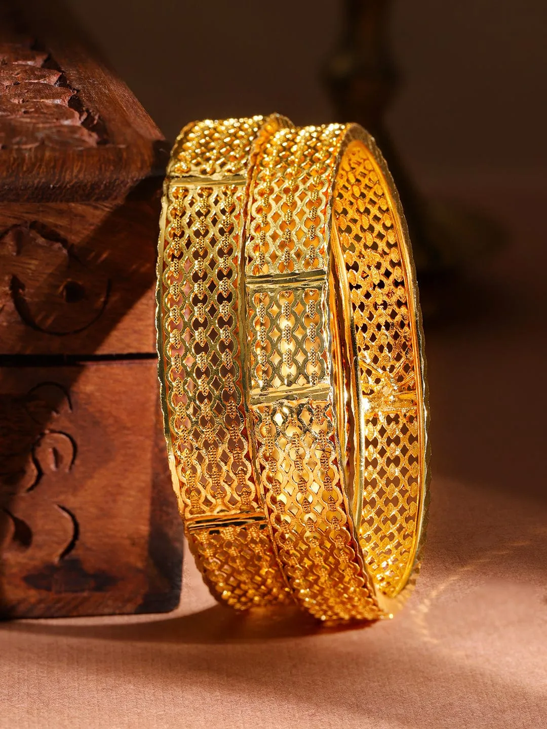 Set of 2 22K Gold-Plated Intricate Design Traditional Bangles