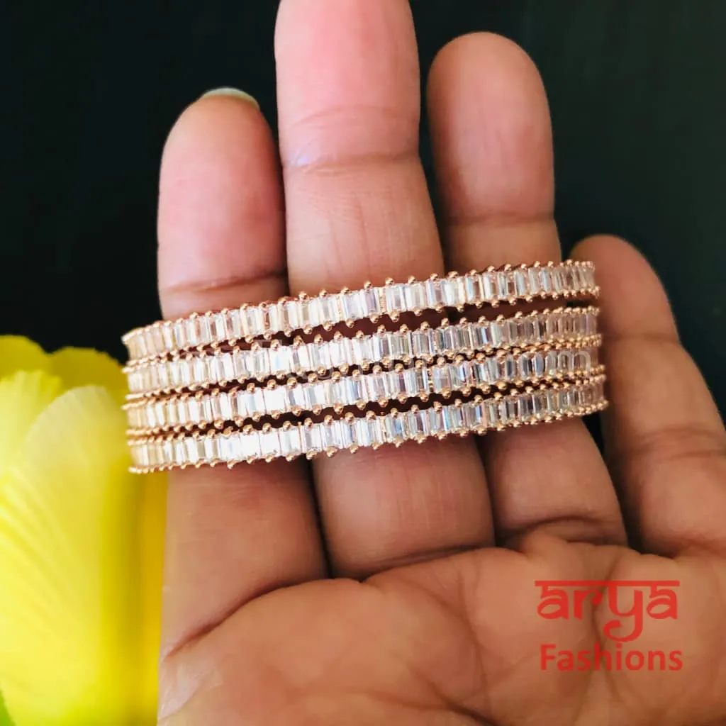 Shayara Rose Gold Cubic Zirconia set of 4 Bangles