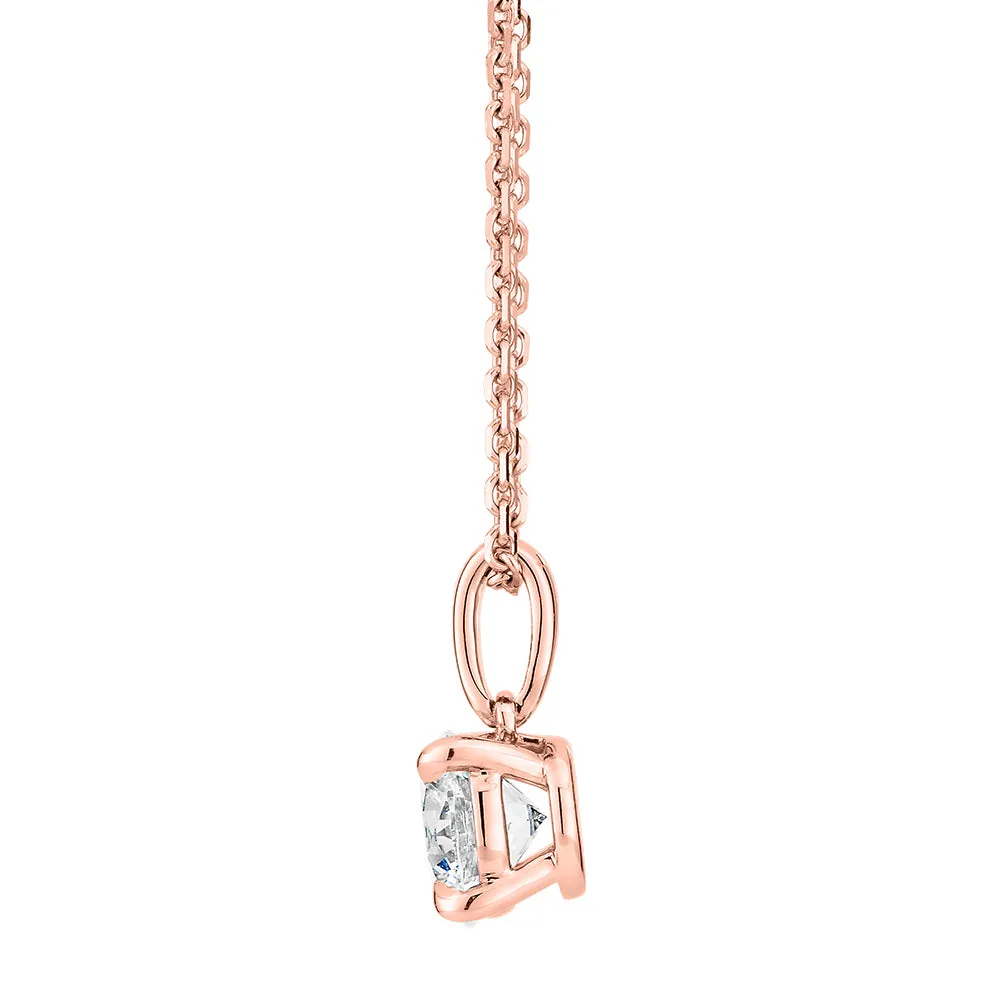 Signature Simulant Diamond 0.70 carat* round brilliant solitaire pendant in 14 carat rose gold