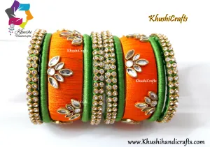 Silk Thread Bangles in Green and Orange!!