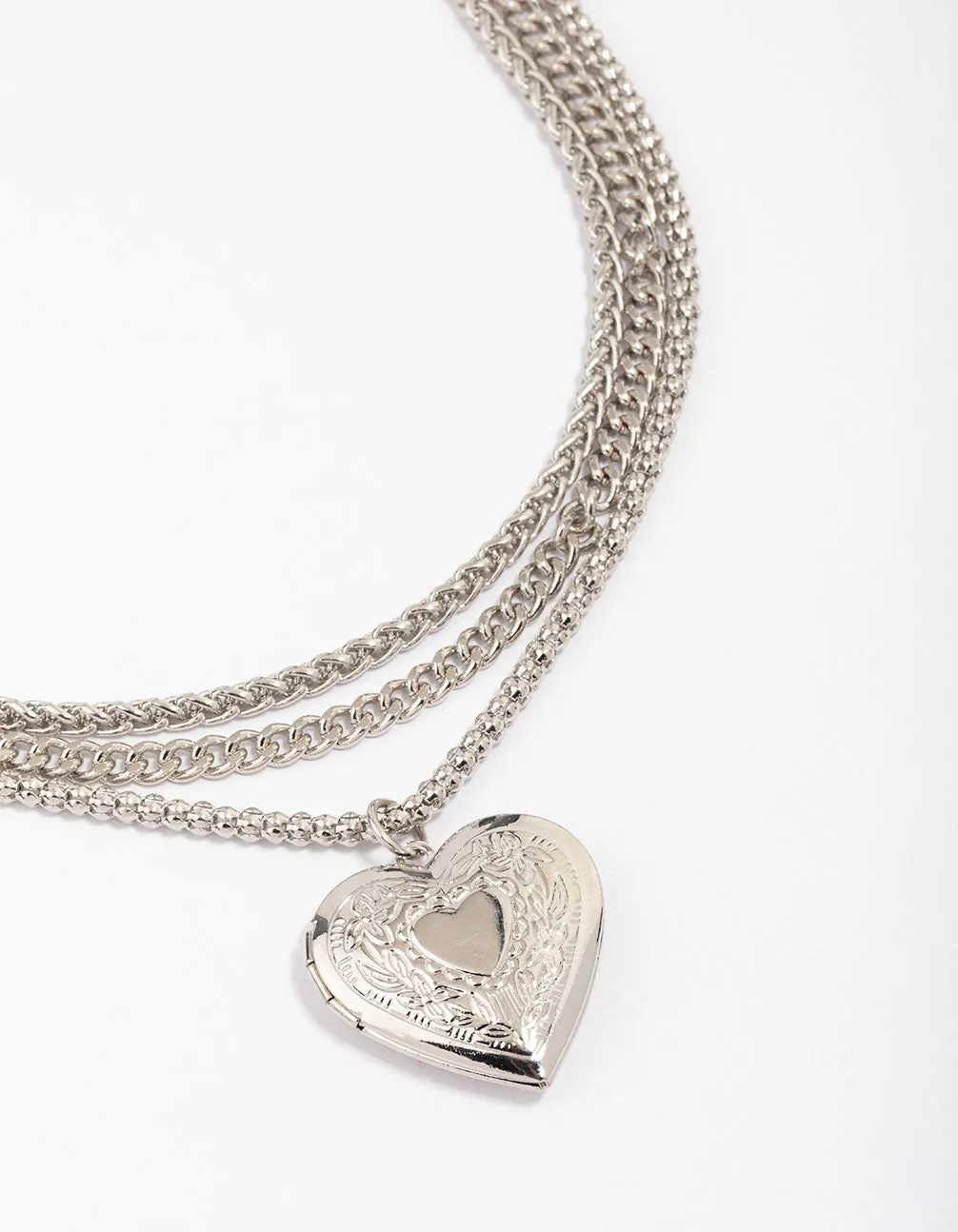 Silver Chain Set Heart Pendant Necklace