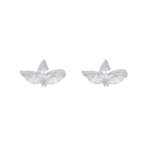 Silver Cubic Zirconia Leaf Stud Earrings