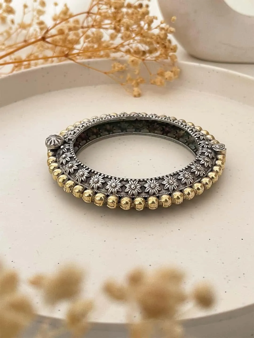 Silver Ethnic Two Tone Bangle