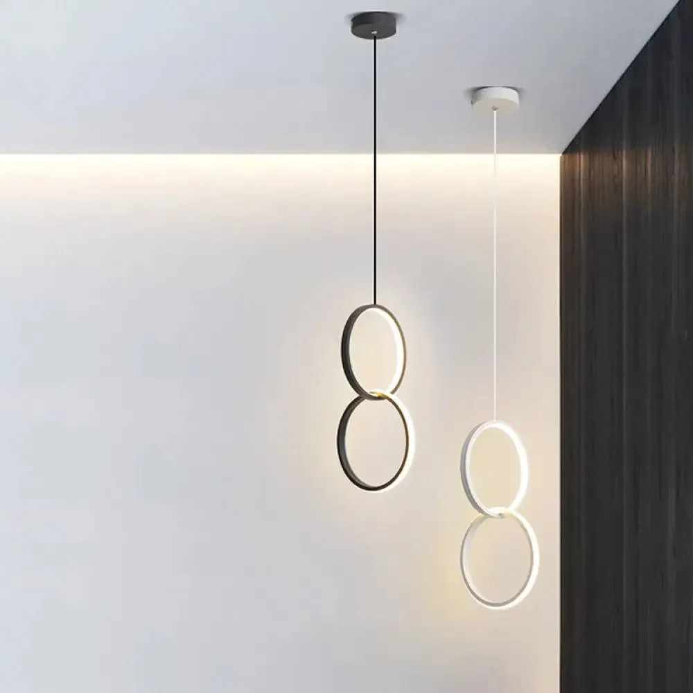 Simple Black/White LED Pendulum Light - Bedside Pendant with Acrylic Shade in Warm/White Light