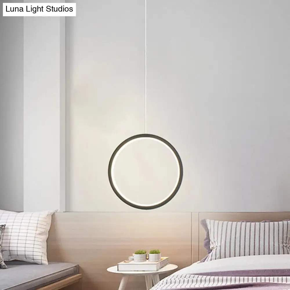 Simple Black/White LED Pendulum Light - Bedside Pendant with Acrylic Shade in Warm/White Light