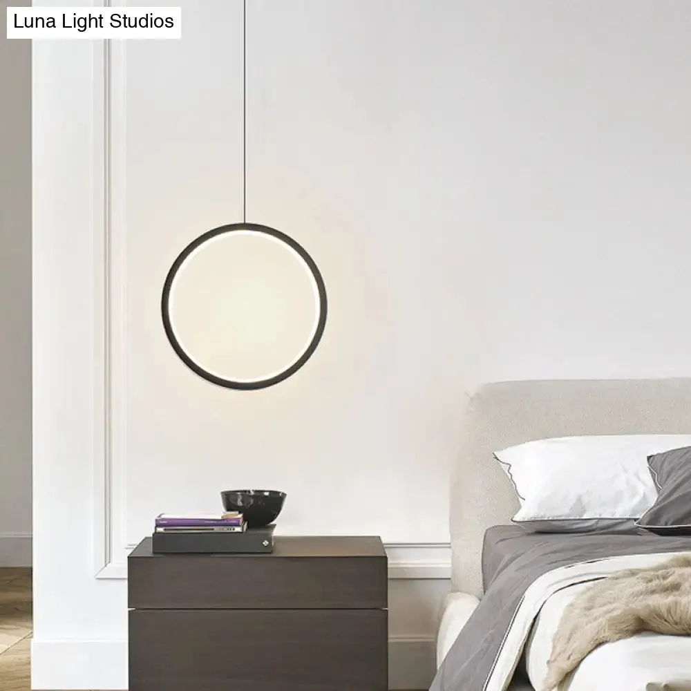 Simple Black/White LED Pendulum Light - Bedside Pendant with Acrylic Shade in Warm/White Light