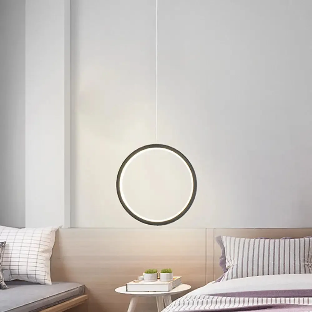 Simple Black/White LED Pendulum Light - Bedside Pendant with Acrylic Shade in Warm/White Light