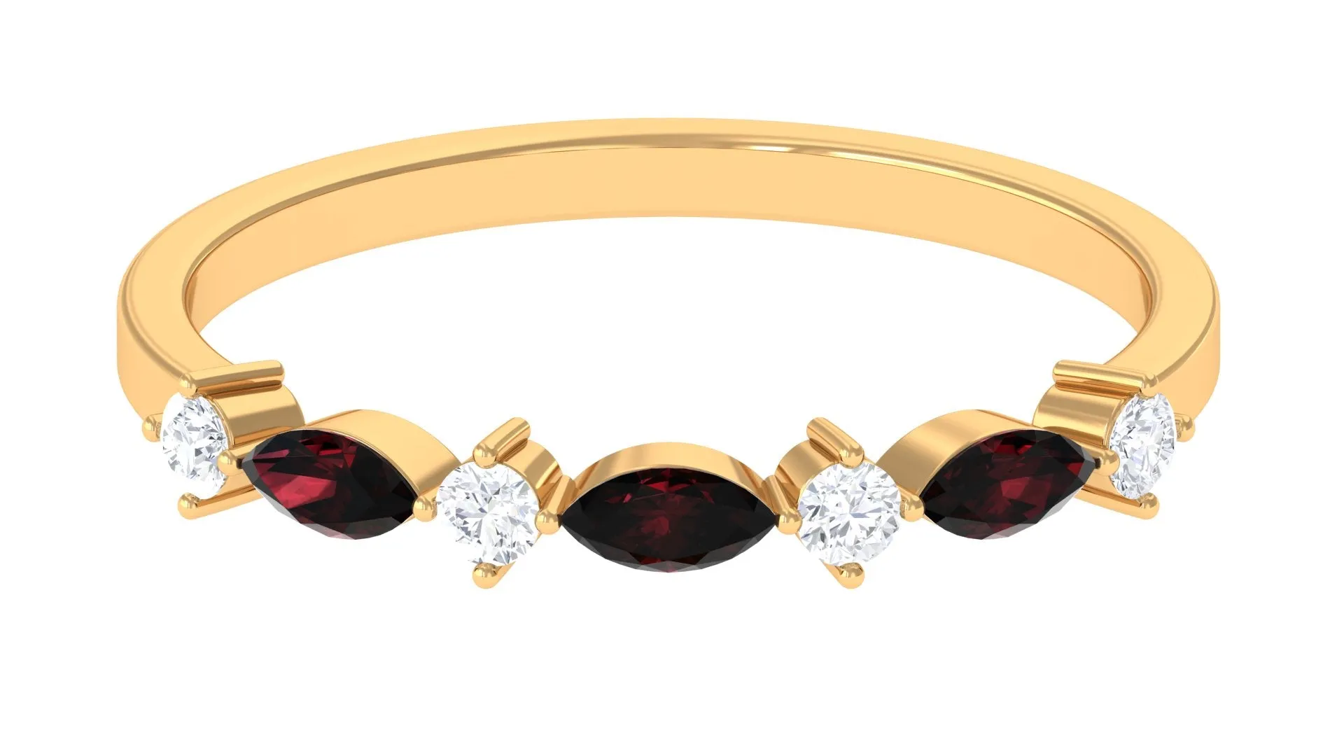 Simple Garnet and Diamond Half Eternity Ring