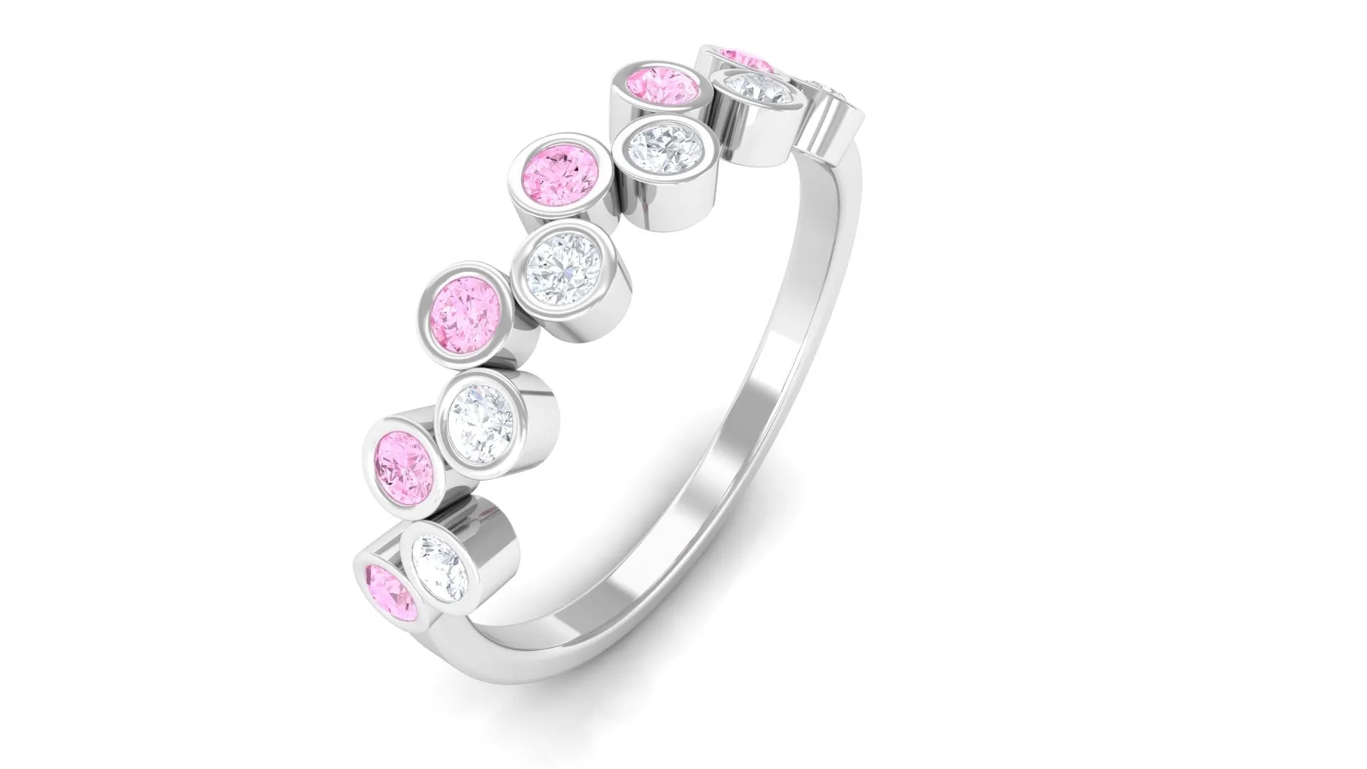 Simple Half Eternity Ring with Pink Sapphire and Diamond