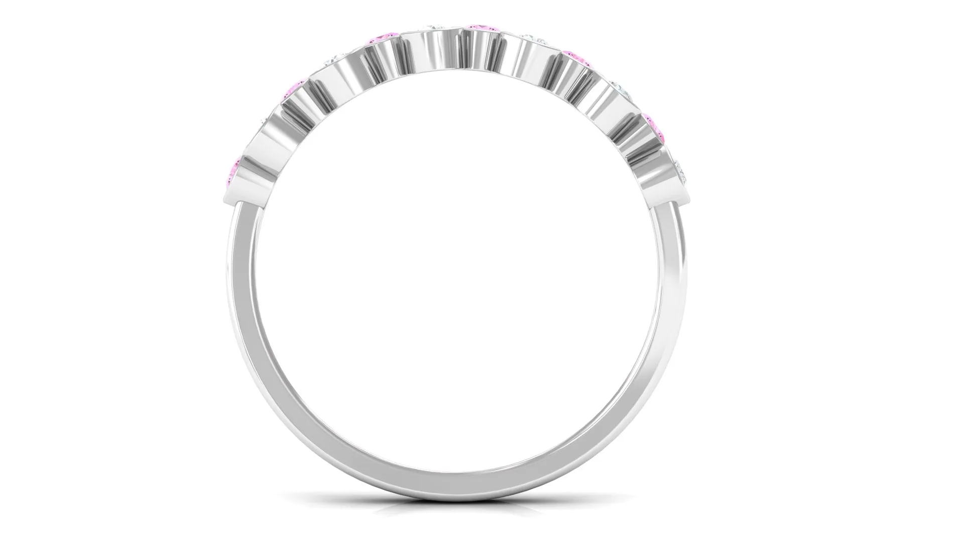 Simple Half Eternity Ring with Pink Sapphire and Diamond