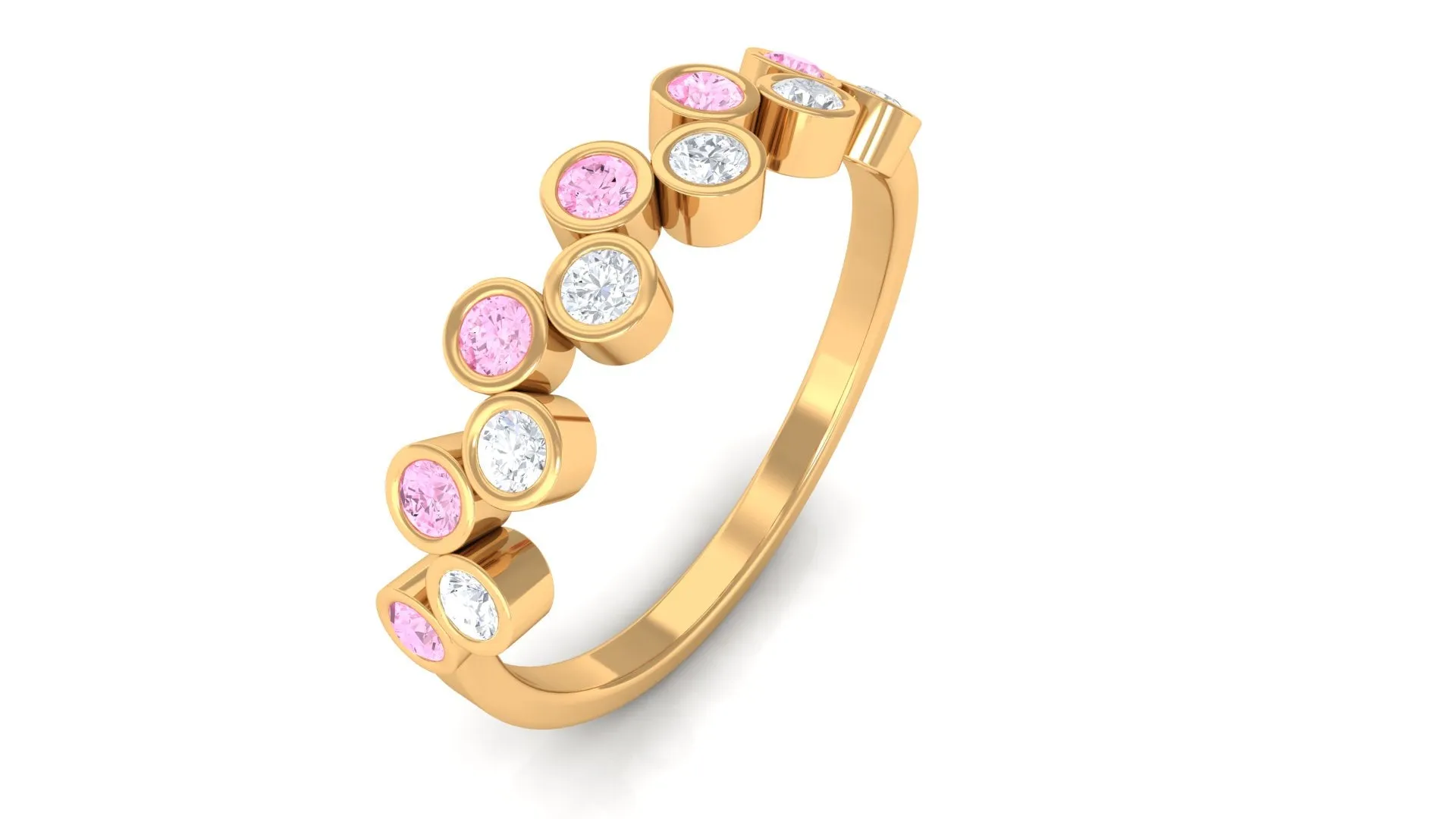 Simple Half Eternity Ring with Pink Sapphire and Diamond