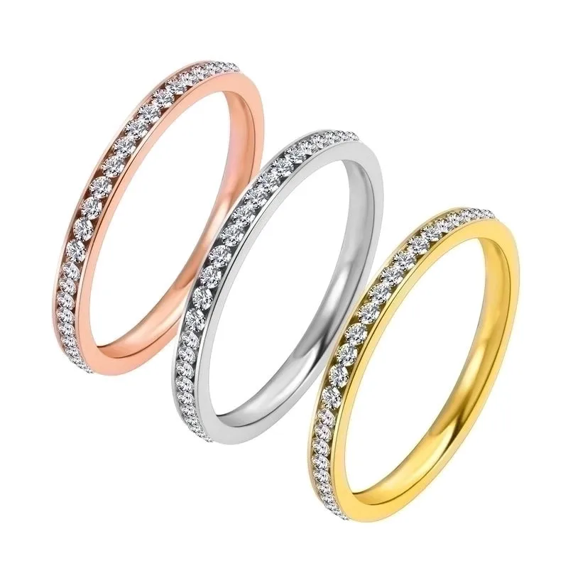 Simple Style Circle Stainless Steel Rhinestone Rings