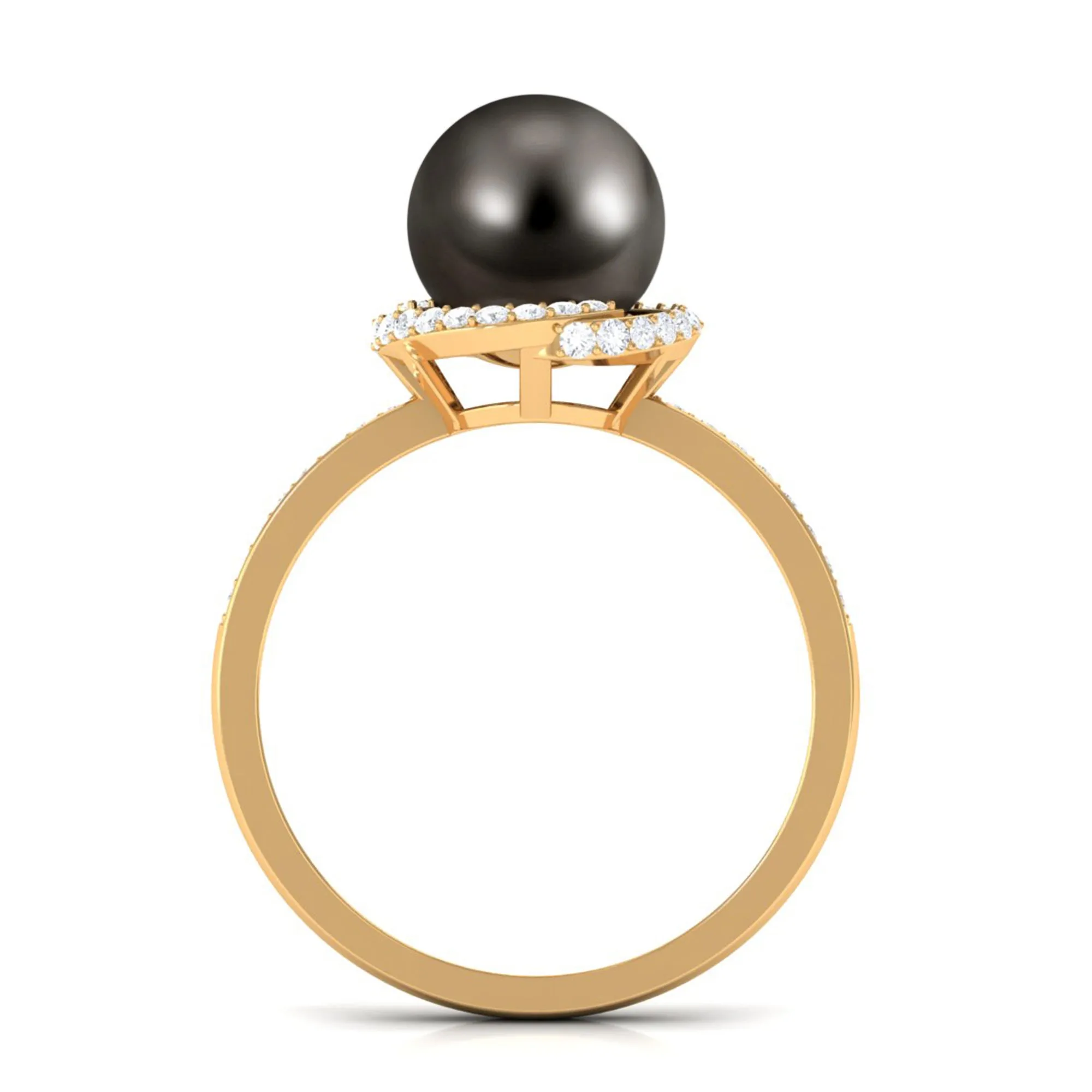 Simple Tahitian Pearl Solitaire Ring with Diamond Swirl