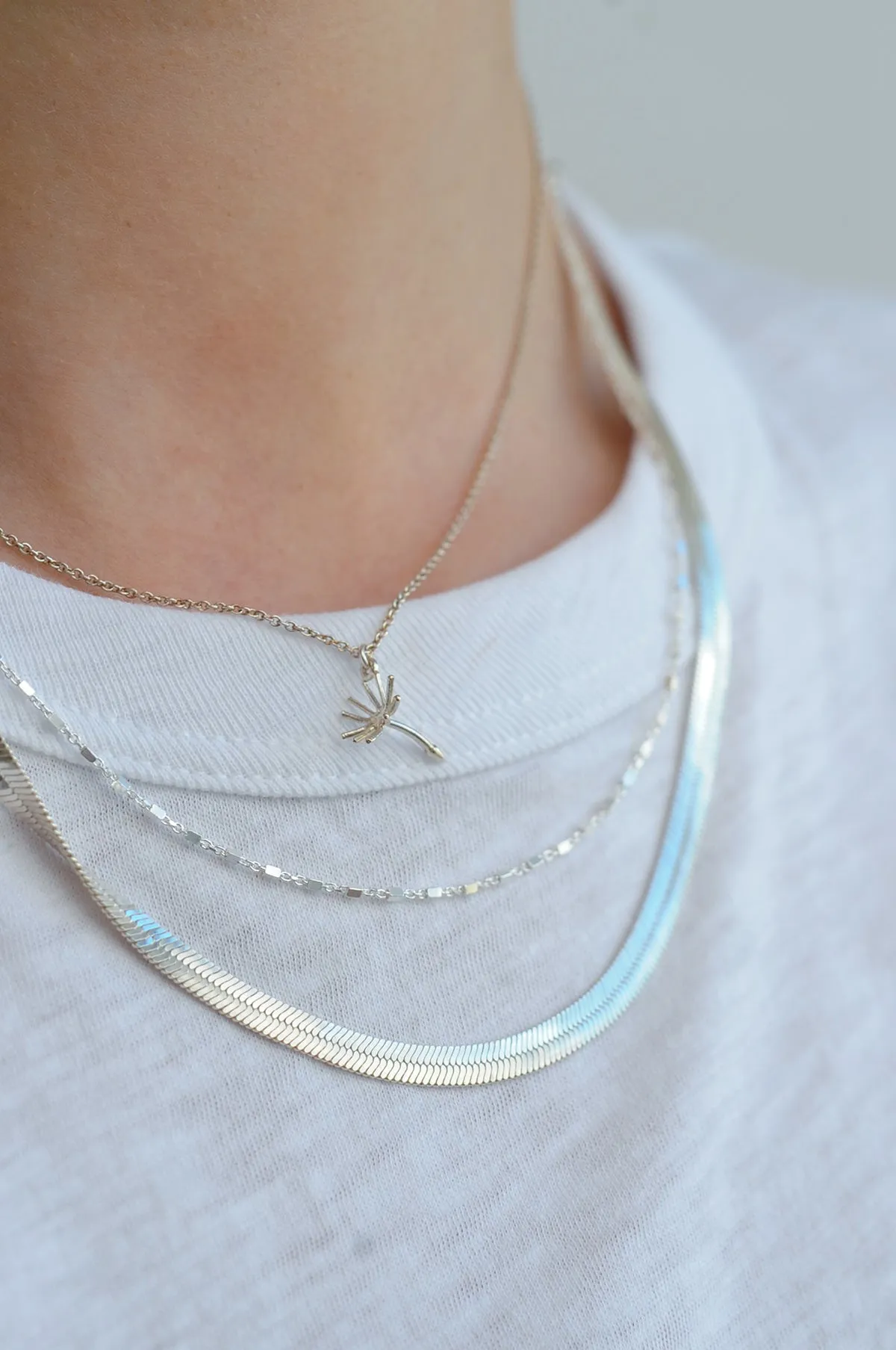 Single Dandelion Fluff Necklace Silver