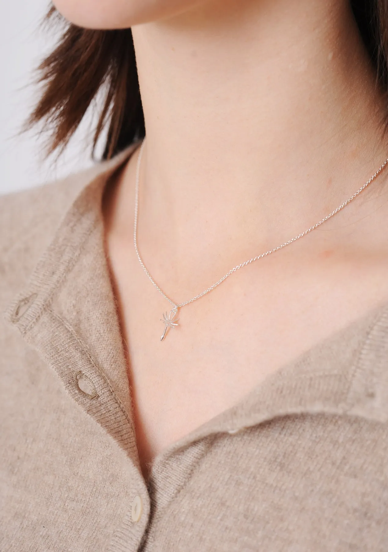 Single Dandelion Fluff Necklace Silver