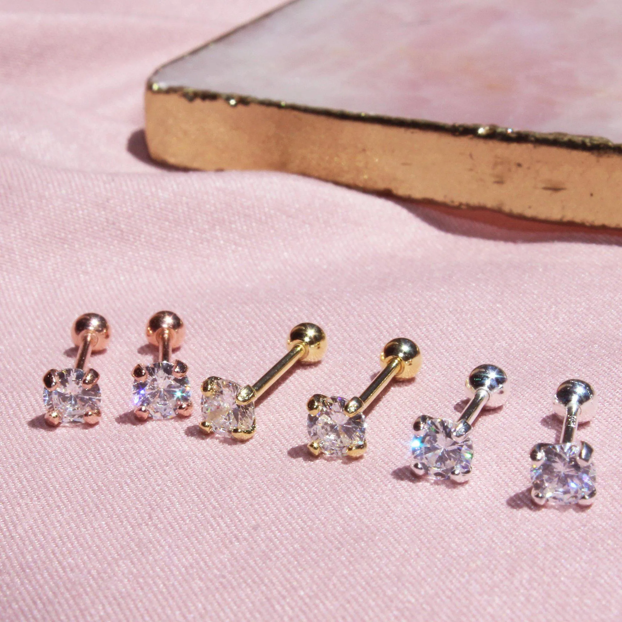 Single Diamond Screw Back Earrings