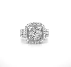 Square Tier Diamond White Gold Ring R016N