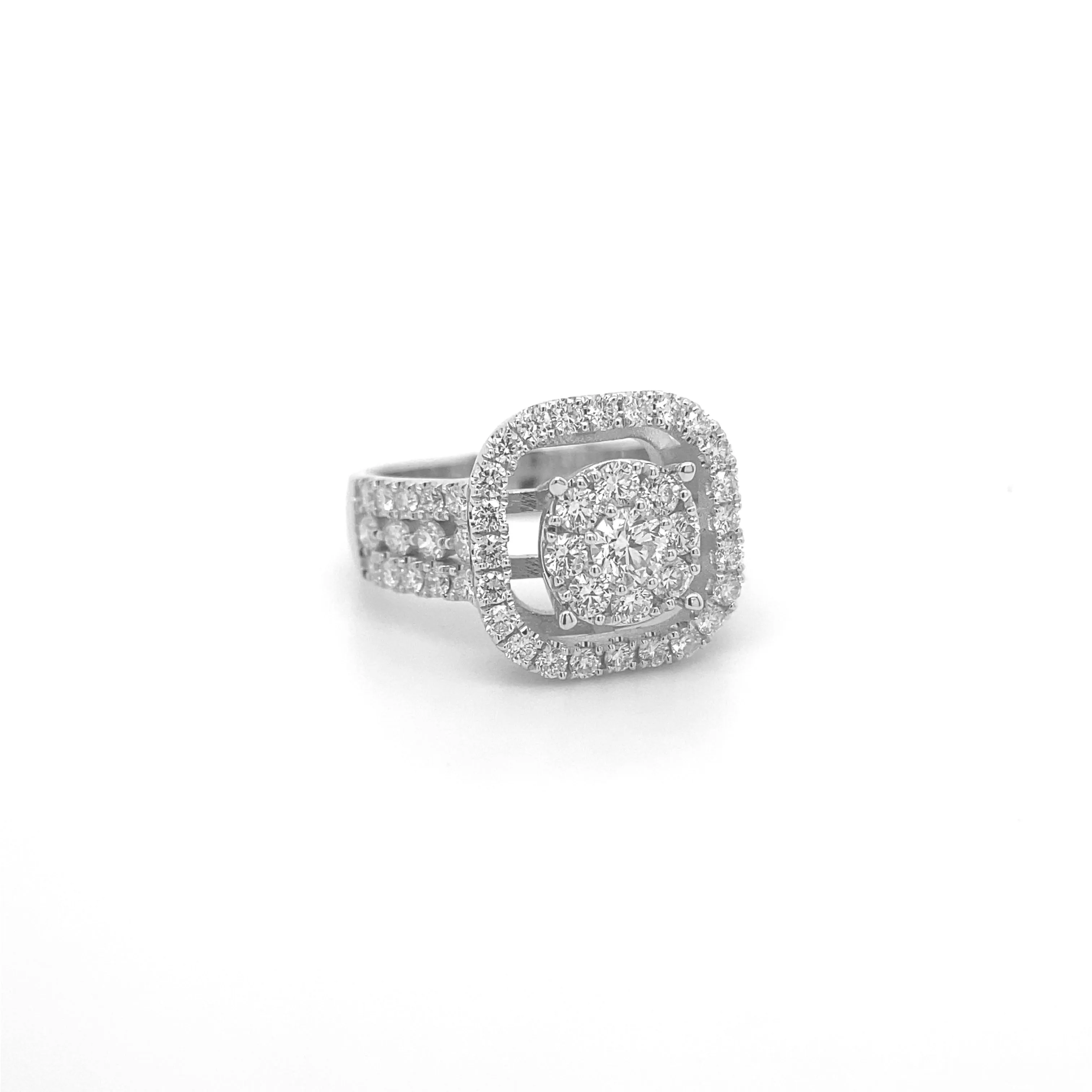 Square Tier Diamond White Gold Ring R016N