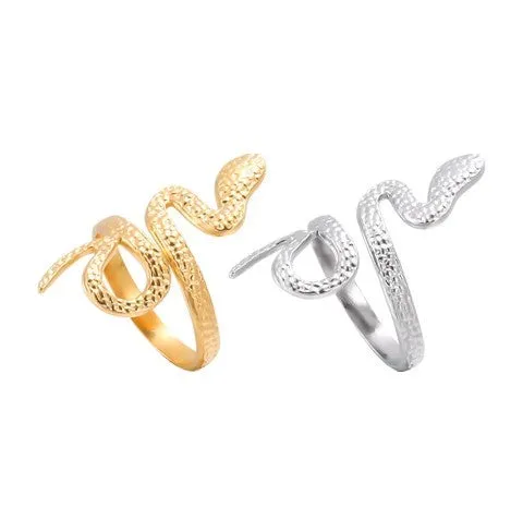 Stainless Steel Adjustable Snake Rings in 18K Gold & Silver Punk Styles for Women & Men